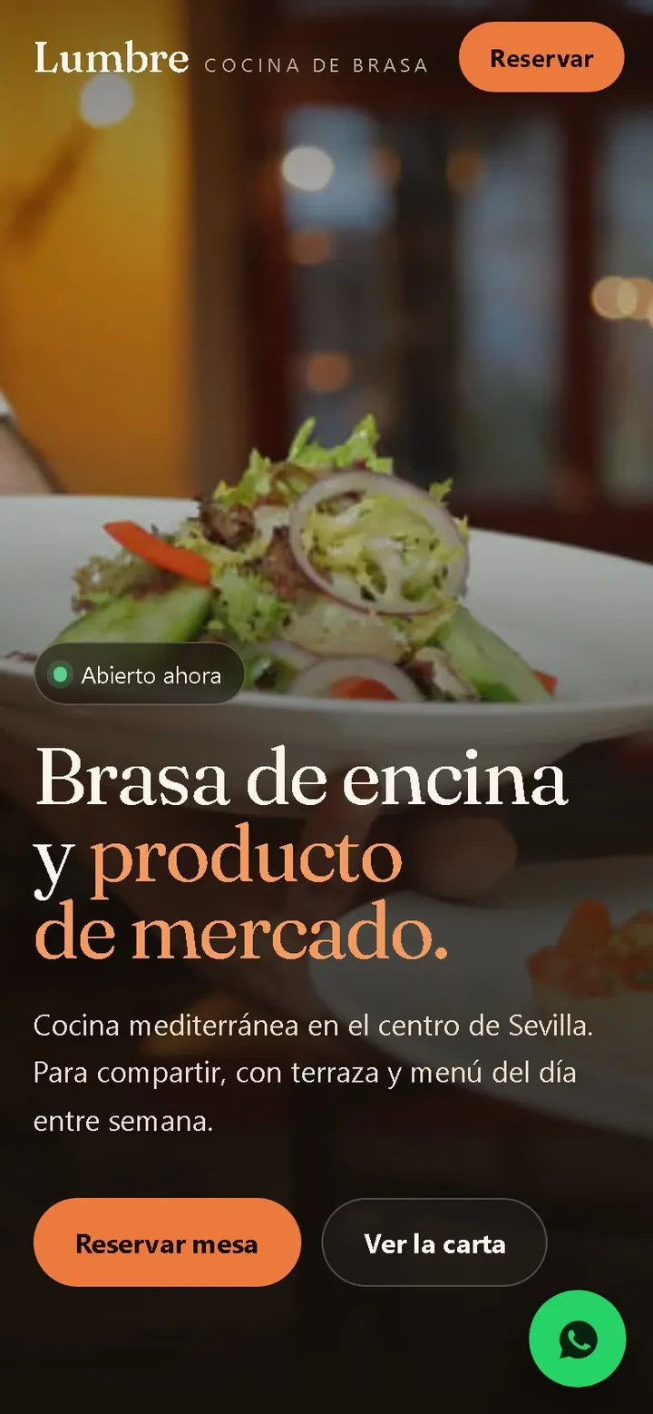 Web de ejemplo de un restaurante, vista en un móvil